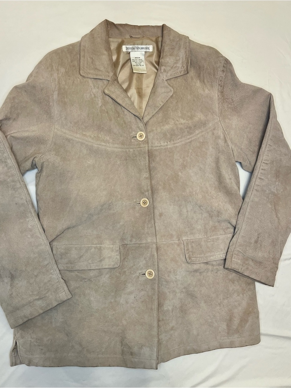 Jessica Holbrook Taupe Easy Care Suede Button-Front Jacket